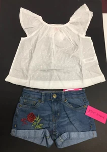 Sz 2 T Outfit Betsey Johnson Denim Jean Shorts W/ Rose & Joe Fresh White Shirt - Picture 1 of 12