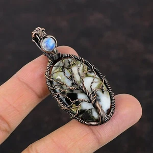 Copper Copper Black & White Turquoise Gemstone Rainbow Moonstone Wedding Pendant - Picture 1 of 6