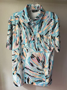 SUNDAY SWAGGER Polo Golf Shirt Men's MEDIUM floral splatter flowers Hawaiian - Picture 1 of 6