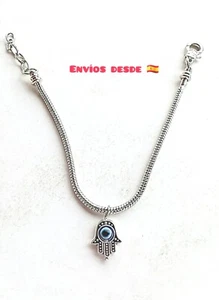 PULSERA MANO FATIMA CON OJO TURCO CADENA DE SERPIENTE ACERO INOX. Hombre, Mujer - Imagen 1 de 7