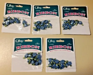 Offray Boutique Accessories BLUE Satin Ribbon Flowers Craft Roses 5 Pks NIP - Picture 1 of 5