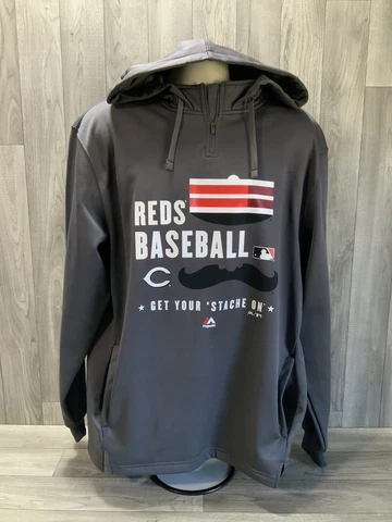 Majestic Cincinnati Reds Hoodie Mens Large Grey Pullover Cover