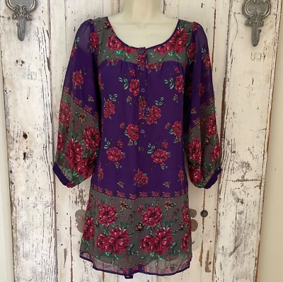 Vestido túnica boho floral gris púrpura gris verde Flying Tomato At Anthropologie para mujer Foto 1 de 4