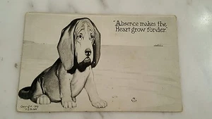 Antigua Postal Copyright 1909 Triste Cachorro "La ausencia hace que el corazón crezca cariñoso" - Imagen 1 de 4