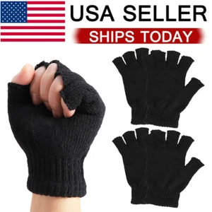 2 Paar Unisex Strick Thermo Fingerlose Handschuhe Warm Winter Halbfinger Handschuhe - Bild 1 von 15