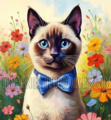 Siamese Cat Digital Painting High Resolution Wall Art Poster Print - Image 1 of 4