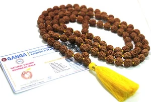 Lab Certified Rudraksha Mala Rudraksh Rosary Bead Hindu Meditation 108+1 Beads - Picture 1 of 10