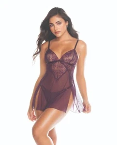 Spitze & Netz Babydoll Dessous mit Tanga Maulbeere Lila XL - Bild 1 von 4