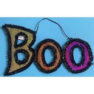 -DECORACIÓN HALLOWEEN Oropel y Brillo BOO Colgante Halloween Signo Decoración - Imagen 1 de 3