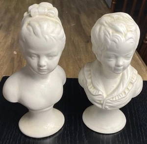 Vintage Paar Napco Büsten Kopf Statuen 2 Mädchen Junge MCM - Bild 1 von 8
