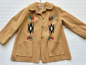 Vtg 50s Chimayo Hand Woven Wool Jacket Coat Tan SouthWestern Sz 12 Rodeo Shop - Picture 1 of 10