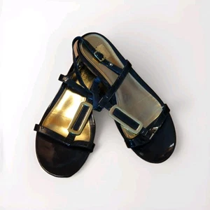 Lauren Ralph Lauren Kat Sandals Womens 11B Black Patent Leather Strappy - Picture 1 of 6