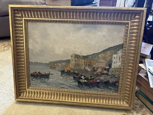 Pintura al óleo italiana vintage Francesco De Marino 1892-1954 “Palazzo Donn Anna” - Imagen 1 de 9