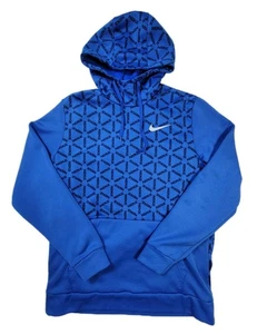 Nike Therma-Fit Hoodie Mens Medium Blue Allover Logo Graphic Pullover Sweatshirt - Picture 1 of 9