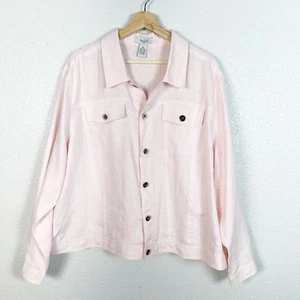 Giacca Rosanna donna donna 100% lino stile denim rosa chiaro taglia 3X - Foto 1 di 9