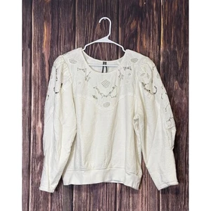 Anthropologie Sweatshirt Damen XL weiß strukturiert Spitzenbesatz Pullover Oberteil - Bild 1 von 15