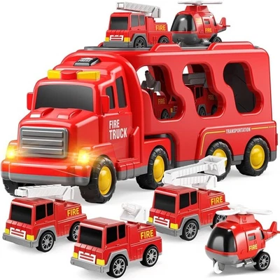 5 in 1 Feuerwehr LKW & Mini-Fahrzeuge – Sound, Licht & Fahrspaß für Kinder - Bild 1 von 4