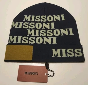 Missoni Logo Cappello D8578 Wool Blend Beanie Hat Navy  - Picture 1 of 4