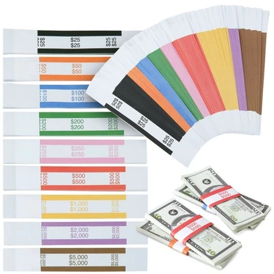 Paquete de 300 bandas de dinero autoadhesivas para efectivo, colores estándar ABA, 7,75 x 1,25 pulgadas Foto 1 de 4