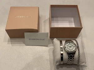 Diamonique Edelstahl Silber Stapelbar Armbänder und Uhr Geschenkset - Bild 1 von 4
