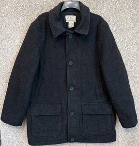 LL Bean Coat Mens Large 100% Wool Jacket Quilt Lined Thinsulate Button Zip Gray - Picture 1 of 15