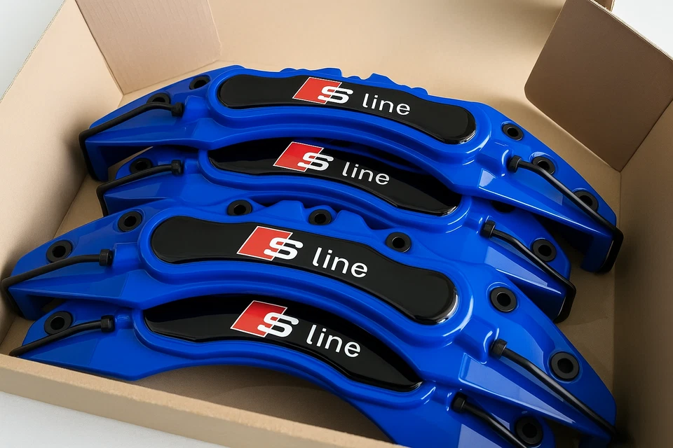 S Line Blue Brake Caliper Covers Set Audi A3 A4 A5 A6 Q5 Q7 RS4 RS5 RS6 Q2 Q3 Q7 - Image 1 of 4
