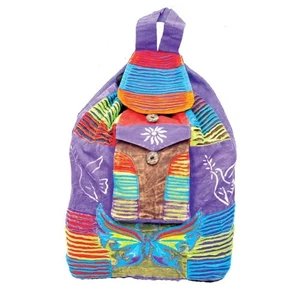 NWT Multicolored Butterfly Backpack Cotton Boho Drawstring Front button Pocket - Picture 1 of 4
