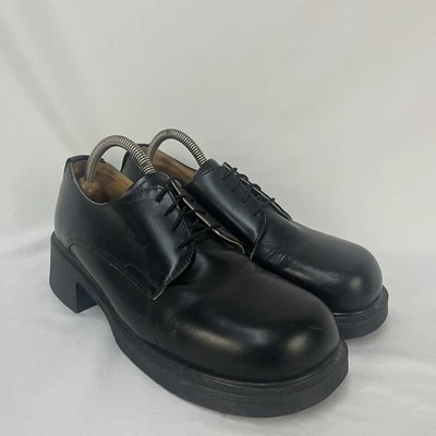 ВИНТАЖНЫЙ DR MARTENS ИЗ ЧЕРНОЙ КОЖИ КОРЕНАСТЫЙ ДЕРБИ OXFORD ТУФЛИ НА ПЛАТФОРМЕ 8 АНГЛИИ - Изображение 1 из 4