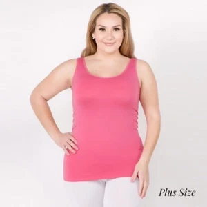 Yelete Plus Round Neck Seamless Tank Top (Pink) - Picture 1 of 3