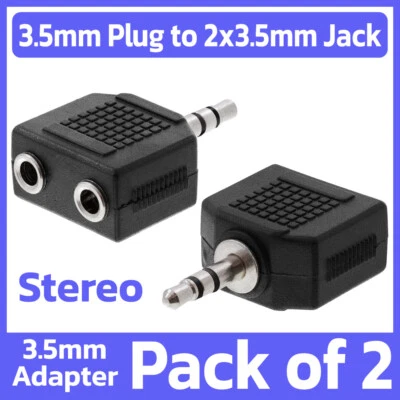 CMPLE 2 Pack 3.5mm Plug to 2x 3.5mm Jack Y-Splitter 1/8'' AUX Stereo Adapter PC TV