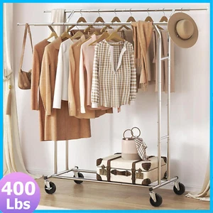 Heavy Duty Clothes Rack Rolling Hanger Garment Storage Stand Closet Organizer US - Picture 1 of 17