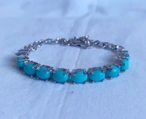 Pulsera Cabujón Ovalado Turquesa Natural Plata de Ley 925 Hecha a Mano Joyería - Imagen 1 de 11