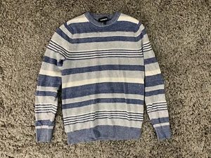 Express Sweater Womens XS Extra Small Blue Striped Crew Neck Pullover Sweatshirt - Picture 1 of 9