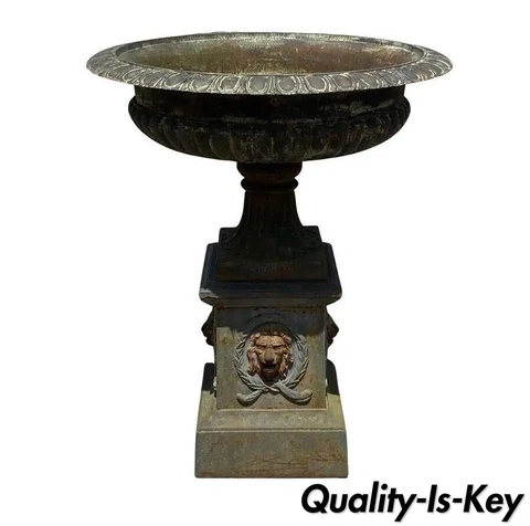 Large Cast Iron 51" Classical Lion 42" Round Urn Outdoor Garden Planter on Base Cover