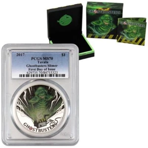 2017 Perth Mint Tuvalu GHOSTBUSTERS SLIMER 1 oz SIlver Proof $1 Coin PCGS MS70 - Picture 1 of 5