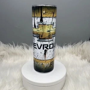 Nuovo coperchio bicchiere Chevy acciaio inox invecchiato sottile 20 oz e cannuccia plastica - Foto 1 di 8