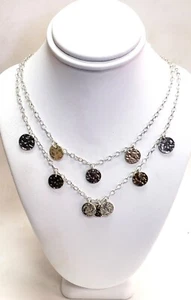 Collar de plata de ley disco martillado doble hebra 16" 13,2 g - Imagen 1 de 13