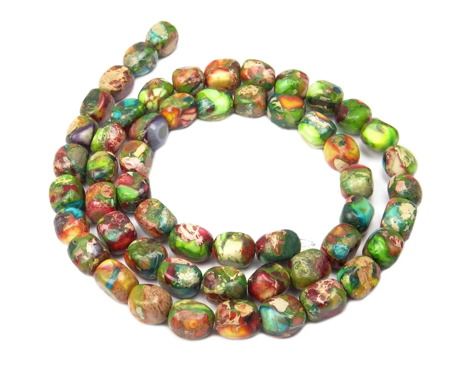 😏 Impressionen Jaspis quaderförmige bunte Nuggets ca. 7x5 mm Perlen Strang😉 - Bild 1 von 1