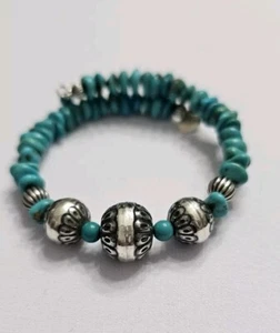 Vtg Carolyn Pollack Relios Turquoise Sterling Silver Adjustable Bracelet.row2323 - Picture 1 of 10