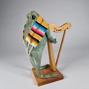 Taxidermy Bullfrog Harp Playing Mexican Anthropomorphic Frog Toad Vintage - Picture 1 of 10
