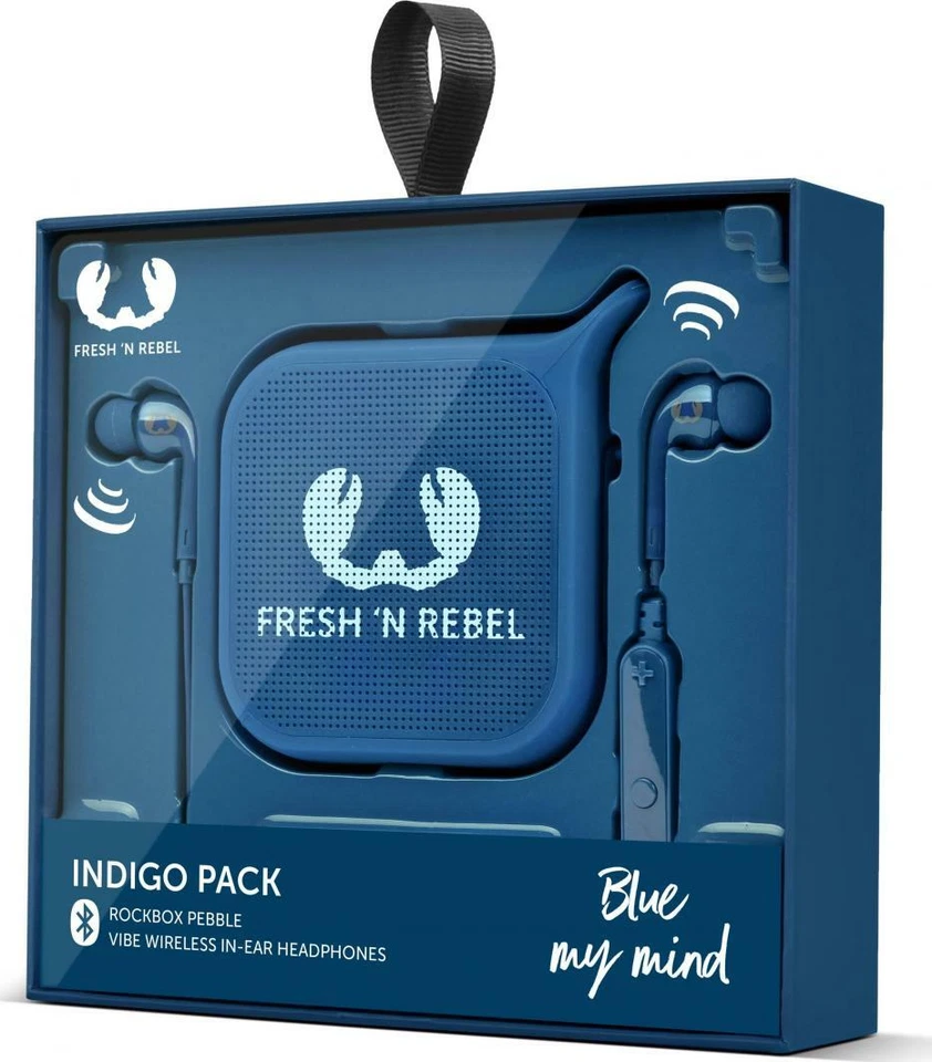 FRESH 'N REBEL ROCKBOX PEBBLE VIBE WIRELESS IN-EAR HEADPHONES INDIGO PACK  - Immagine 1 di 1