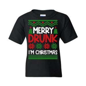 UGLY CHRISTMAS SHIRT: "MERRY DRUNK I'M CHRISTMAS" FUNNY SARCASTIC DRINKING VF - Picture 1 of 10