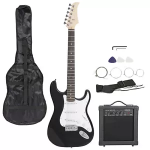 39" Full Size Black Electric Guitar with Amp,Case,Accessories Pack Beginner - Picture 1 of 12