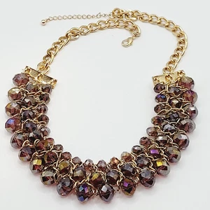 Lila Glas AB facettierte Perlen irisierend funkelnd goldfarben ausgefallen Vintage Halskette - Bild 1 von 24