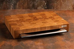 Premium Stirnholz Schneidebrett mit Edelstahl-Schublade Eichenholz Auffangschale - Bild 1 von 10