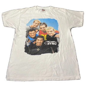 Vintage Nsync Tultex Tag 1999 Mens White T Shirt Size Medium Band Tee Rare - Picture 1 of 6