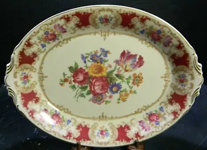 Vintage Syracuse China Old Ivory Romance Maroon 14"x10.5" Oval Platter Excellent - Picture 1 of 6