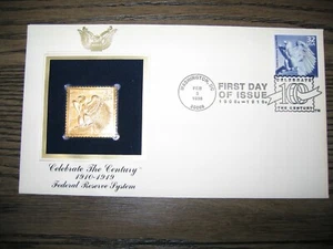 Federal Reserve System Replica Celebrate Century Gold Stamp Golden Cover - Picture 1 of 3
