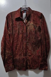 Chaps Women's Maroon Paisley Button Up Shirt Size S - Picture 1 of 3