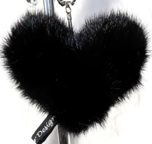 Mink Pendant Heart Fur Key Fur Bag Mink Jewelry Ornament Black - Picture 1 of 3